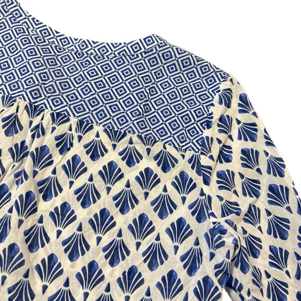 Talbots Coastal White and Blue Printed Split-Neck Blouse - Picture 8 of 8